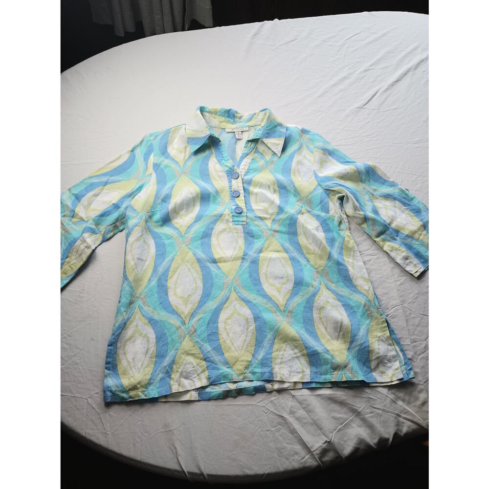 JM Collection‎ 100% Linen Henley Blouse Pop Over Women Size 12